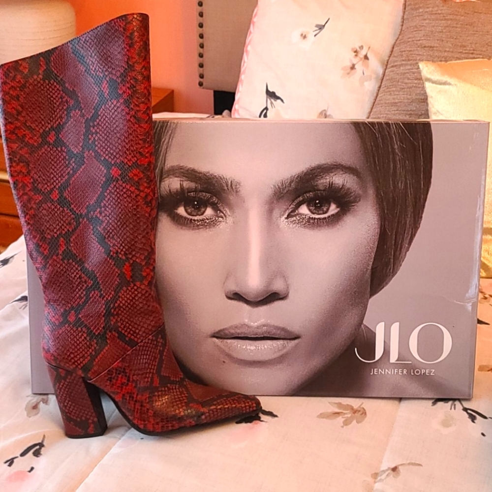 JLO red snake skin boots. Worn once